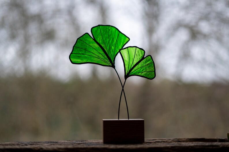 Stained Glass Ginkgo Leaf Suncatcher Free Standing Ornament Etsy