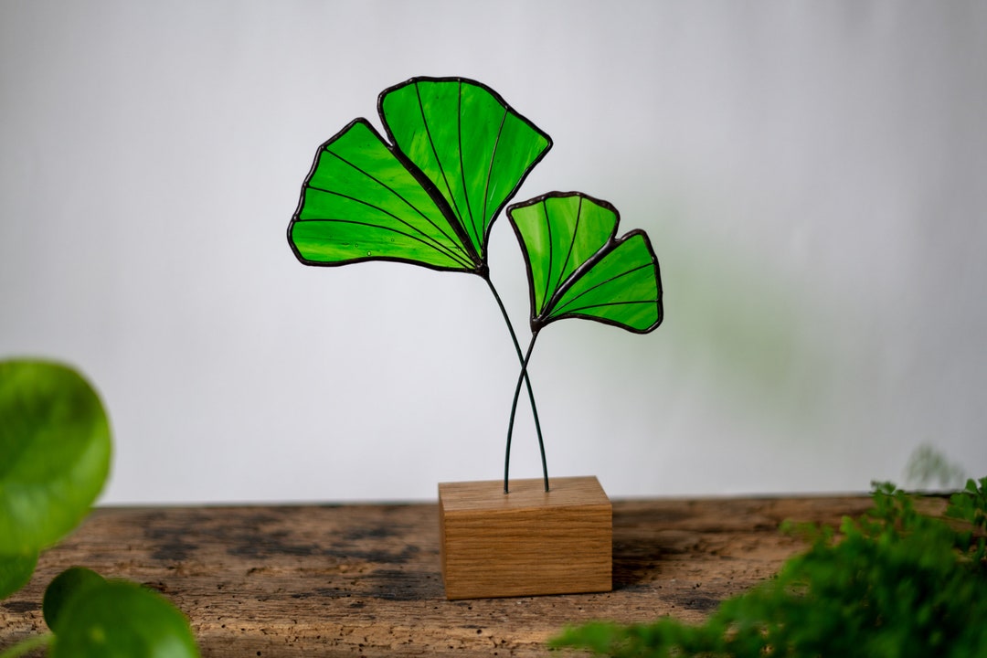 Stained Glass Ginkgo Leaf Suncatcher Free Standing Ornament Etsy