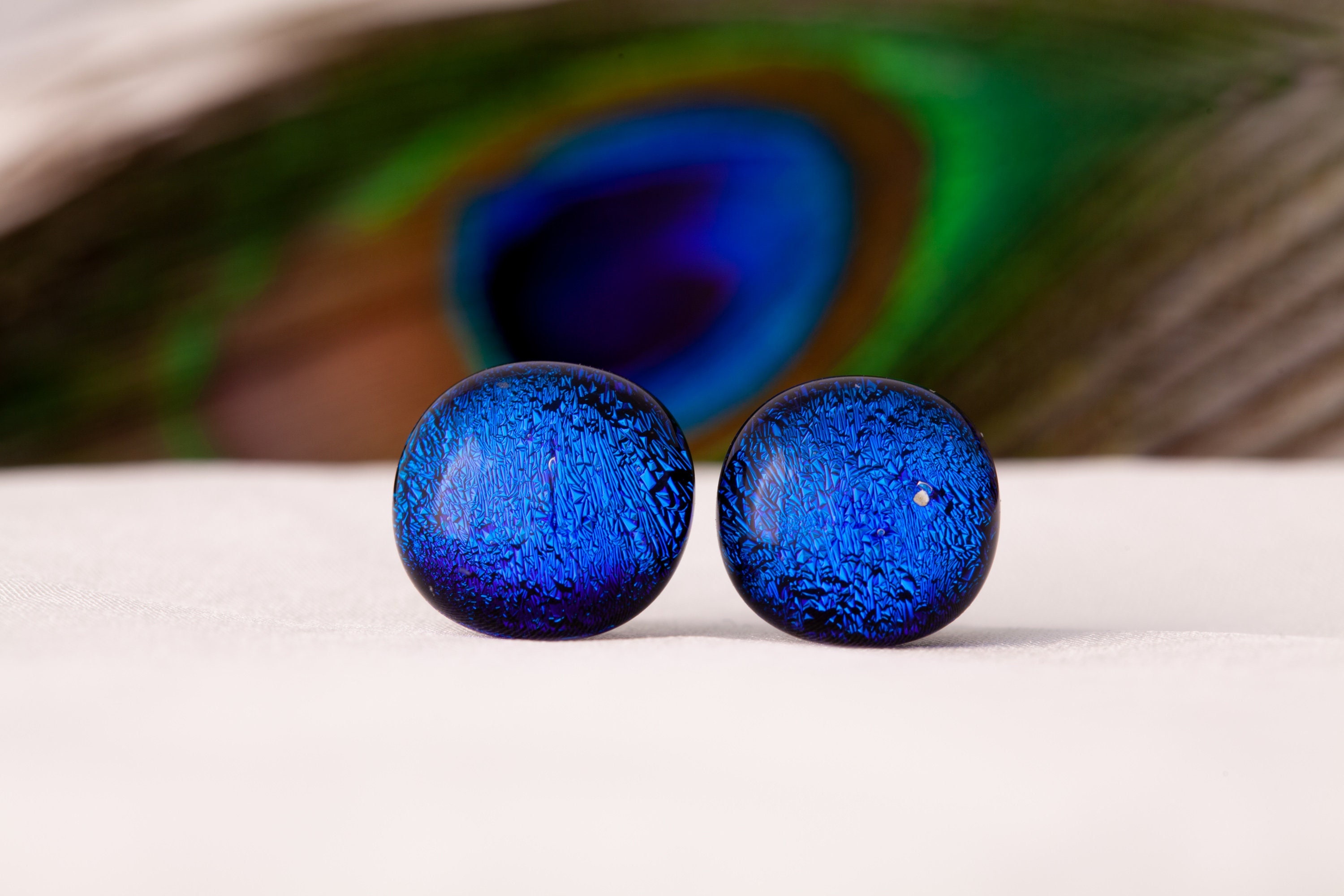 Handmade Indigo Blue Fused Glass Sterling Silver Stud Earrings Sparkling Jewellery