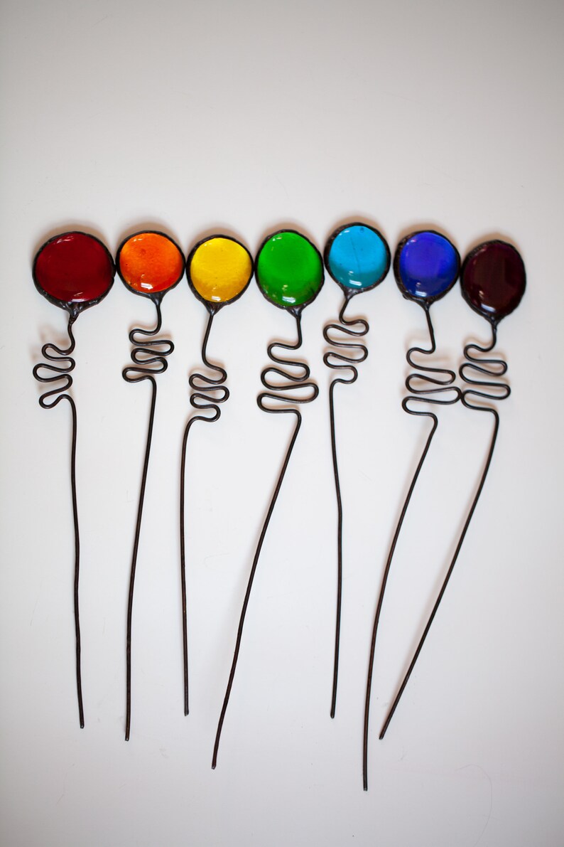 Stained Glass Flower Pot Plant Stake All Rainbow Colours Sun Etsy