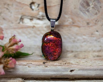 Dichroic Glass Pendant Necklace: Red & Gold Art Glass Jewellery
