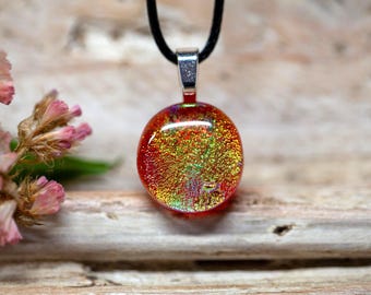 Dichroic Glass Pendant Necklace: Sparkling Pink and Green Art Glass