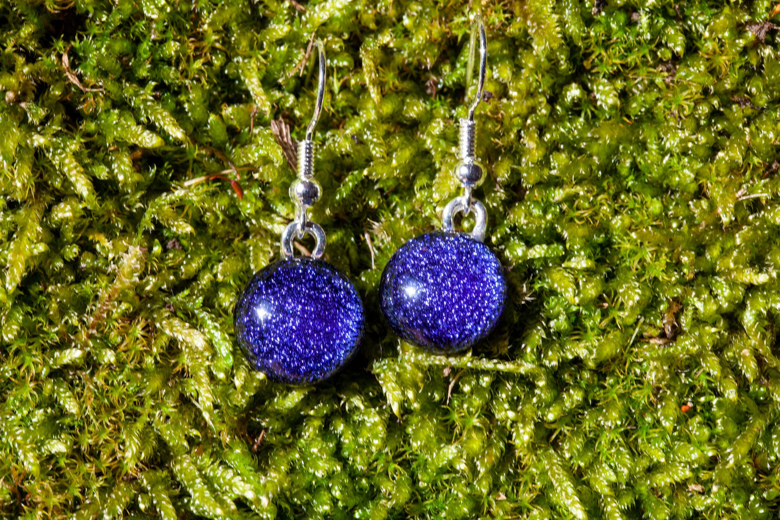 Handmade Vibrant Violet Fused Glass Drop Earrings | Sparkling Jewellery Dichroic Silver Plated