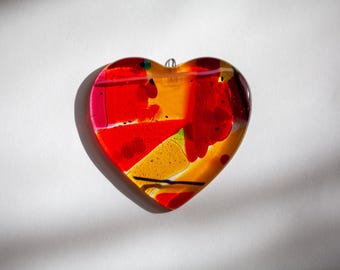 Colourful Fused Glass Heart Suncatcher | Handmade Abstract Style Heart Ornament