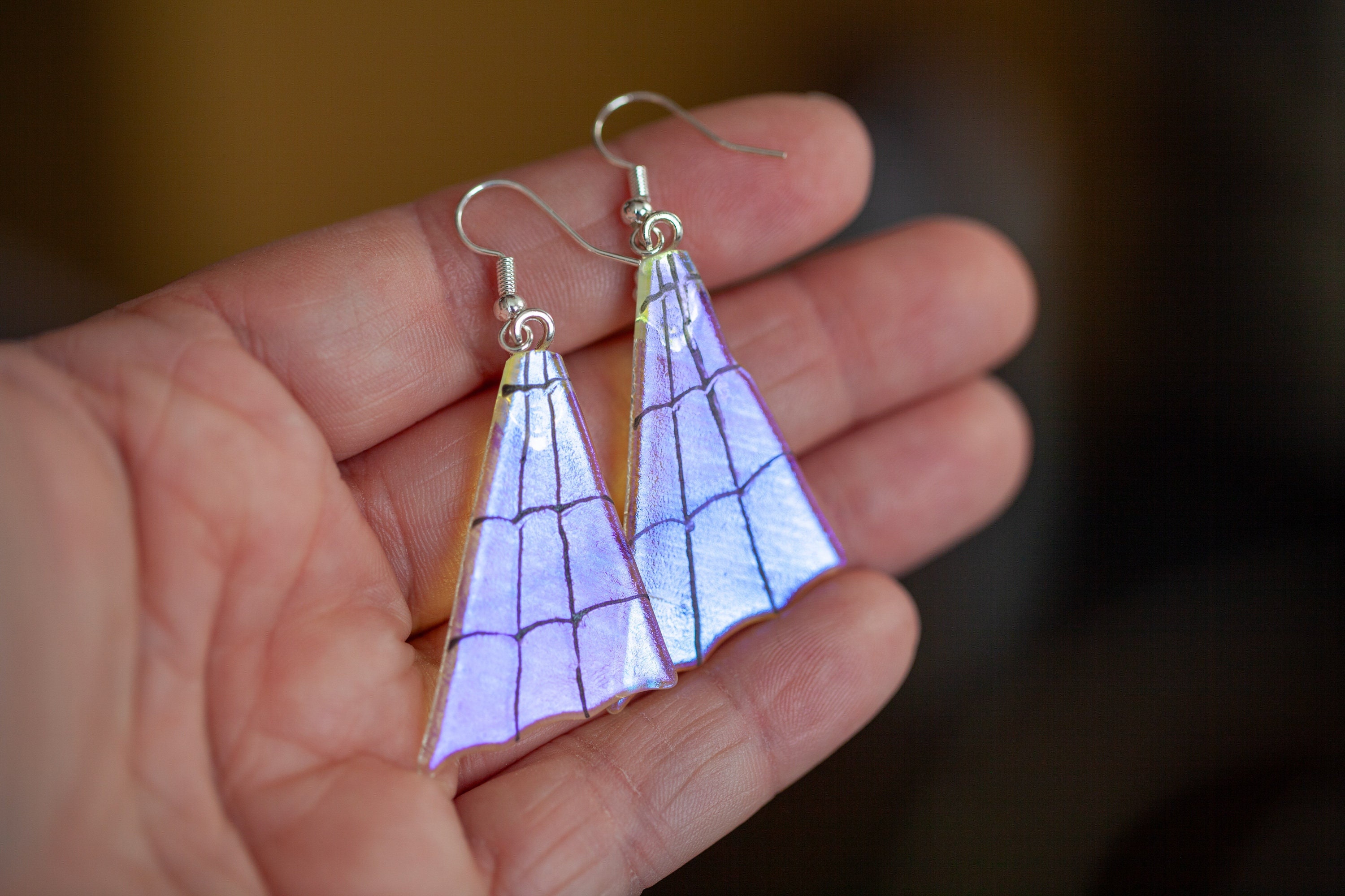 Dazzling Spiderweb Dichroic Fused Glass Dangle Earrings Handmade Jewellery