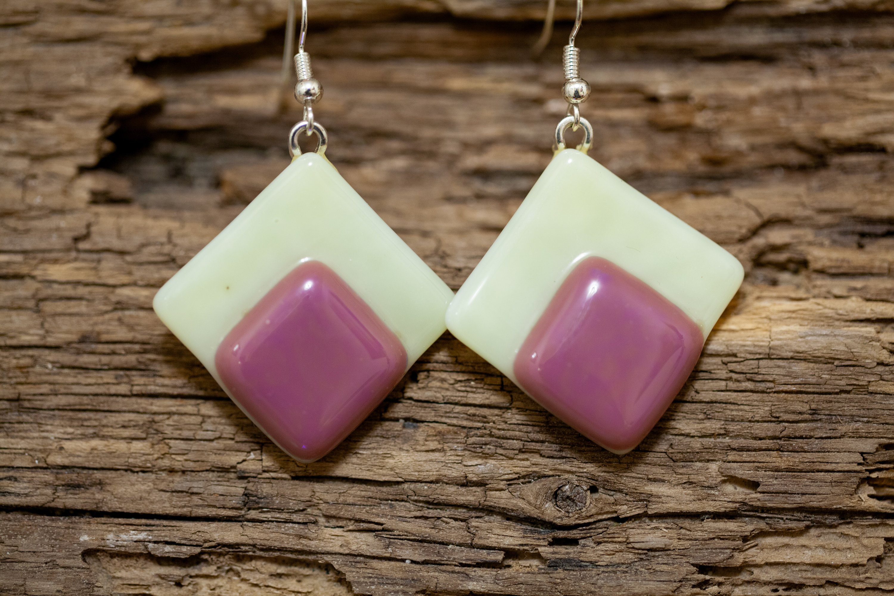 Art Deco Inspired Handmade Fused Glass Dangle Earrings