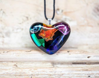Heart Necklace, Fused Glass Pendant, Mix of Colours
