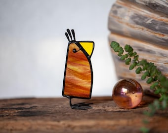 Cheeky Bird - Stained Glass Bird - Whimsical Window Ornament