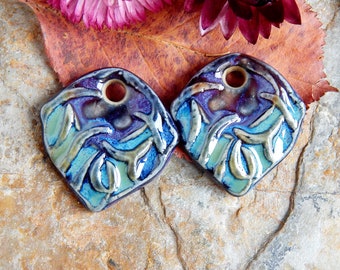 4 artisan pendants of ceramic boho necklace supplies Set of Assorted Porcelain Charms lot handcrafted pendants