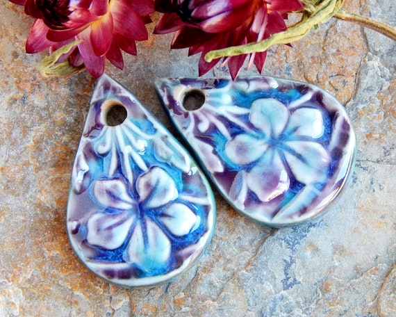 Image showcasing 1 Pair Ceramic Pendants Flowery Design antique style charms | Etsy