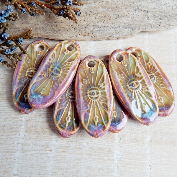 Artisan eye ceramic pendant for making necklace, Bright porcelain jewelry components, Handcrafted drop mistical big charm