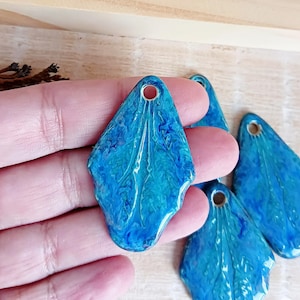 Artisan long leaves ceramic pendant, Wheat plant big charm for making necklace, Handmade green natur charm, Large boho findings of porcelain