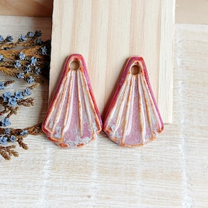 Artisan boho earring charms, Pair handmade ceramic components, Rustic bright findings to make jewelry, Handcrafted porcelain beads