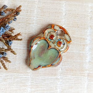 1 Owl ceramic pendant, Artisan barn owl charm for making necklace, Nature boho jewelry findings, Rustic forest animal charm of porcelain image 4