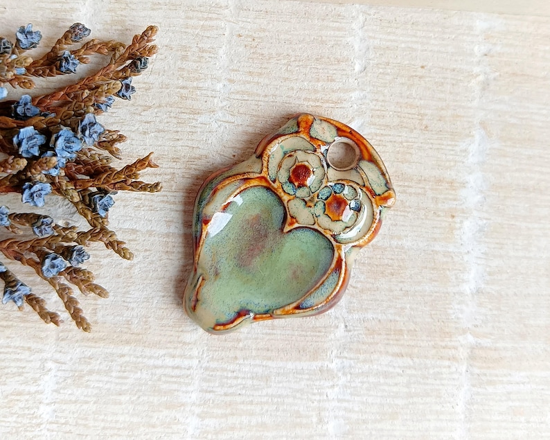 1 Owl ceramic pendant, Artisan barn owl charm for making necklace, Nature boho jewelry findings, Rustic forest animal charm of porcelain image 4