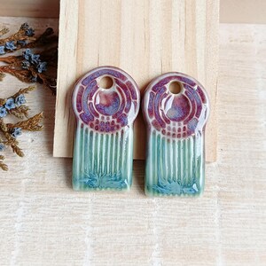 Handmade geometric earring charms, 2pcs Boho ceramic charms for jewelry making, Artisan bright earring findings, Unique ceramic beads