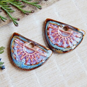 Pair boho components for making earrings, Artisan jewelry charms of ceramic, Handmade dangle findings, Handcrafted rustic pendants porcelain image 2