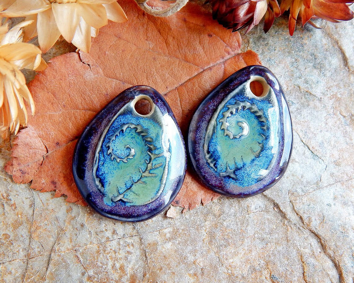 Artisan Fern Earring Findings Leaf Ceramic Charms Etsy