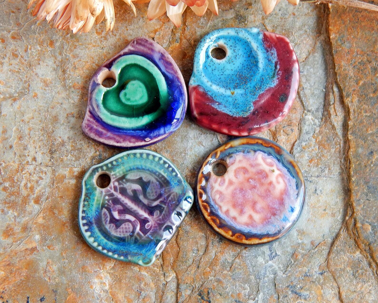 Set Assorted Ceramic Charms 4 artisan pendants of porcelain Etsy