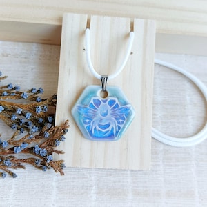 Bee in the honeycomb necklace of ceramic, Artisan bumblebee pendant of porcelain, Handmade nature inspired jewelry for gift