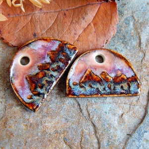 Landscape earring charms of ceramic, Artisan mountains components for making jewelry, Handcrafted nature findings, Dangle beads image 5