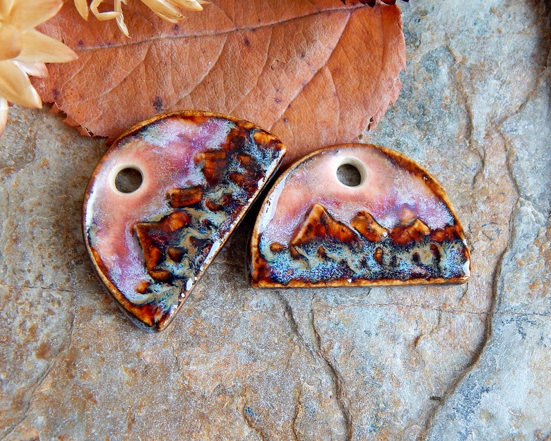 Landscape earring charms of ceramic, Artisan mountains components for making jewelry, Handcrafted nature findings, Dangle beads image 5