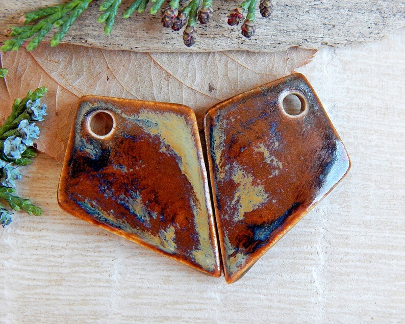 Handmade snake earring charms, 2 pcs Artisan nature ceramic pendants, 1 Hole rhombus shape jewelry supplies, Unique dangle porcelain beads image 6