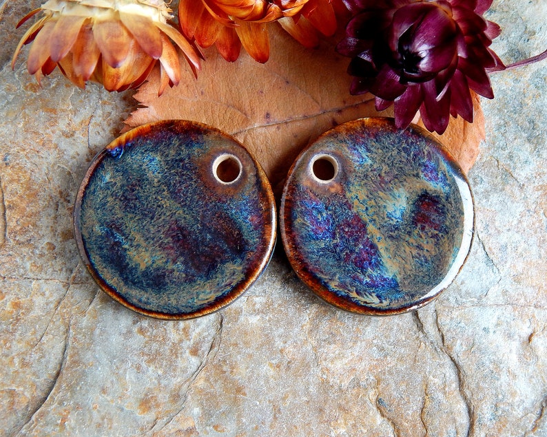 Artisan bohemian charms with round design, earring findings of ceramic with a floral pattern image 8