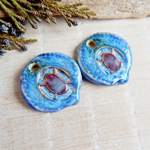 Handmade rustic charms for earrings, Boho ceramic pendants for jewelry, Artisan porcelain components, Handcrafted blue findings