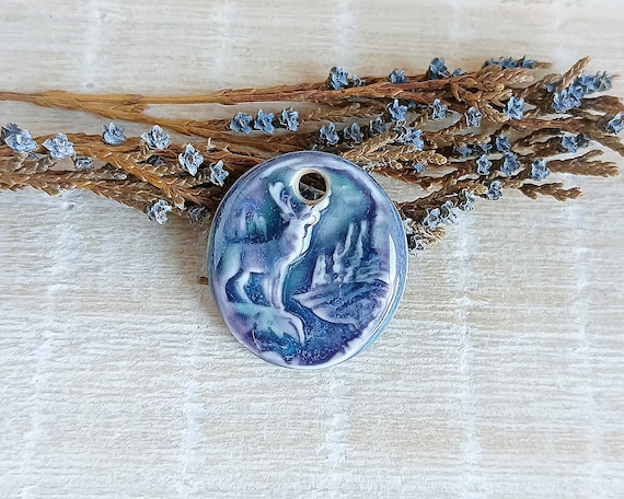 Forest Landscape Ceramic Pendant, 1pc Wildlife Charm for Making