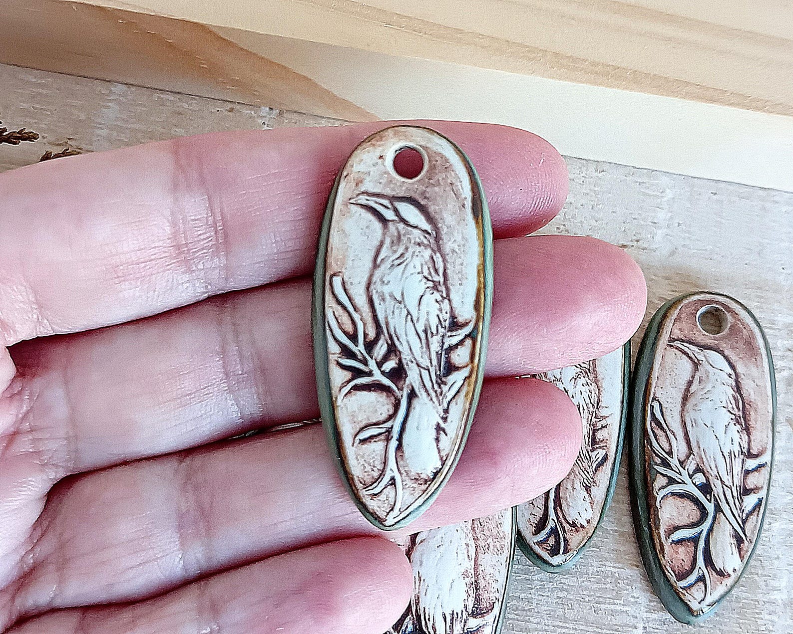 Handmade Porcelain Raven Pendant for Making Jewelry, Ceramic Bird ...