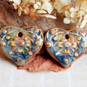 Ceramic charms with heart pattern, antique design pendant, heart earrings findings, bohemian jewelry making supplies