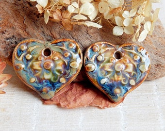 Ceramic charms with heart pattern, antique design pendant, heart earrings findings, bohemian jewelry making supplies