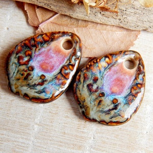 Drop ceramic earring charms, earthy pendants to jewelry making, boho artisan findings, large pottery beads of boho style, handcrafted charms image 4
