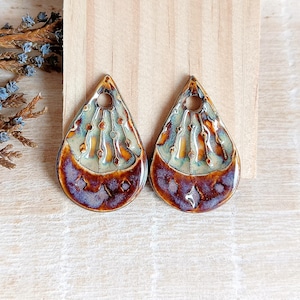 Artisan teardrop earring charms, 2pcs Texturec ceramic pendants, Rustic bohemian findings, Handmade boho components for making jewelry