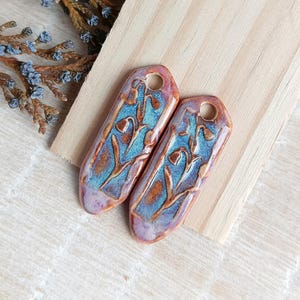 Snowdrop long Ceramic Charms, 2pcs Artisan pink flower earring findings, Wildflower porcelain pendants for making jewelry