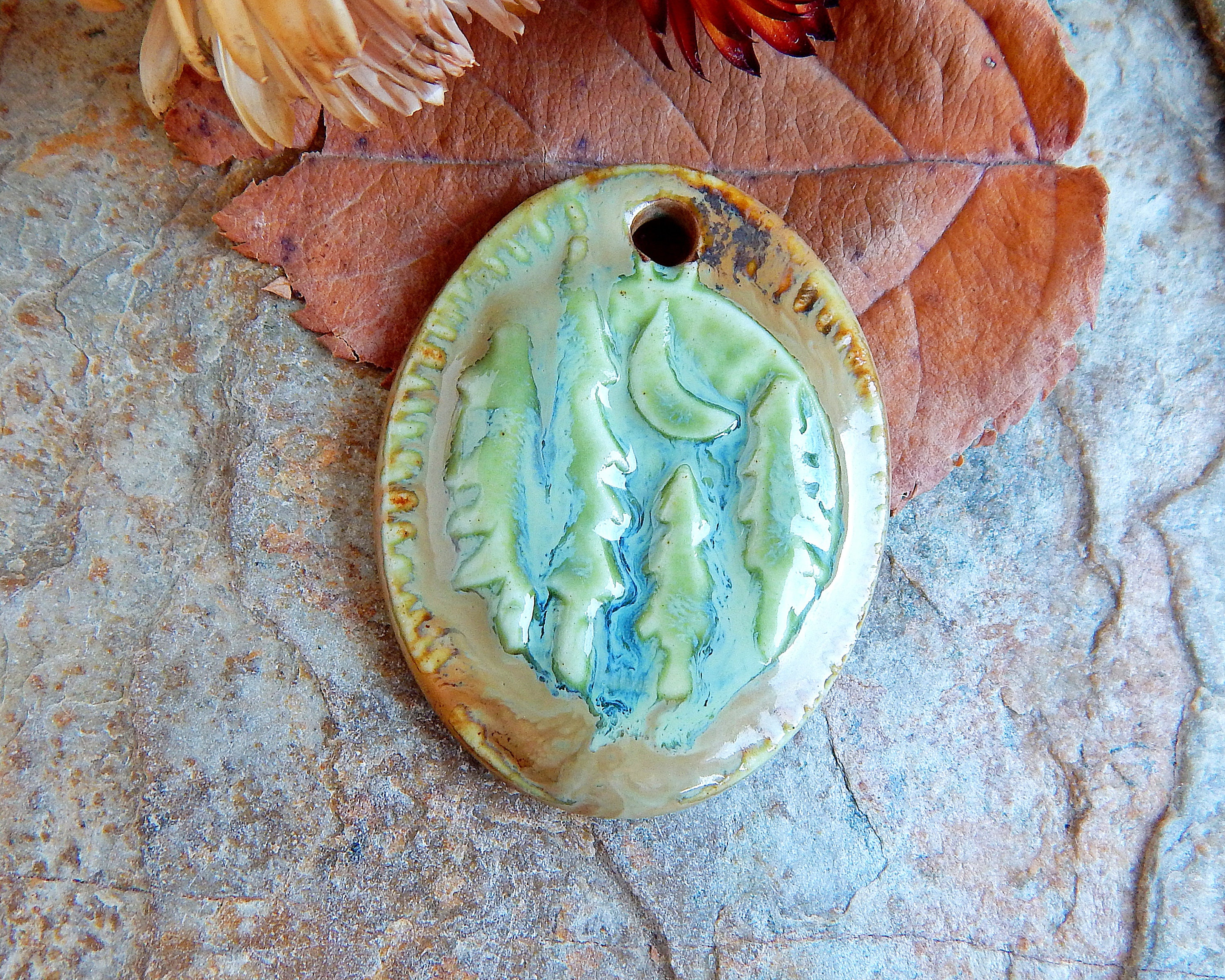 Boho Ceramic Pendant for Making Necklace Tree Large Charm - Etsy