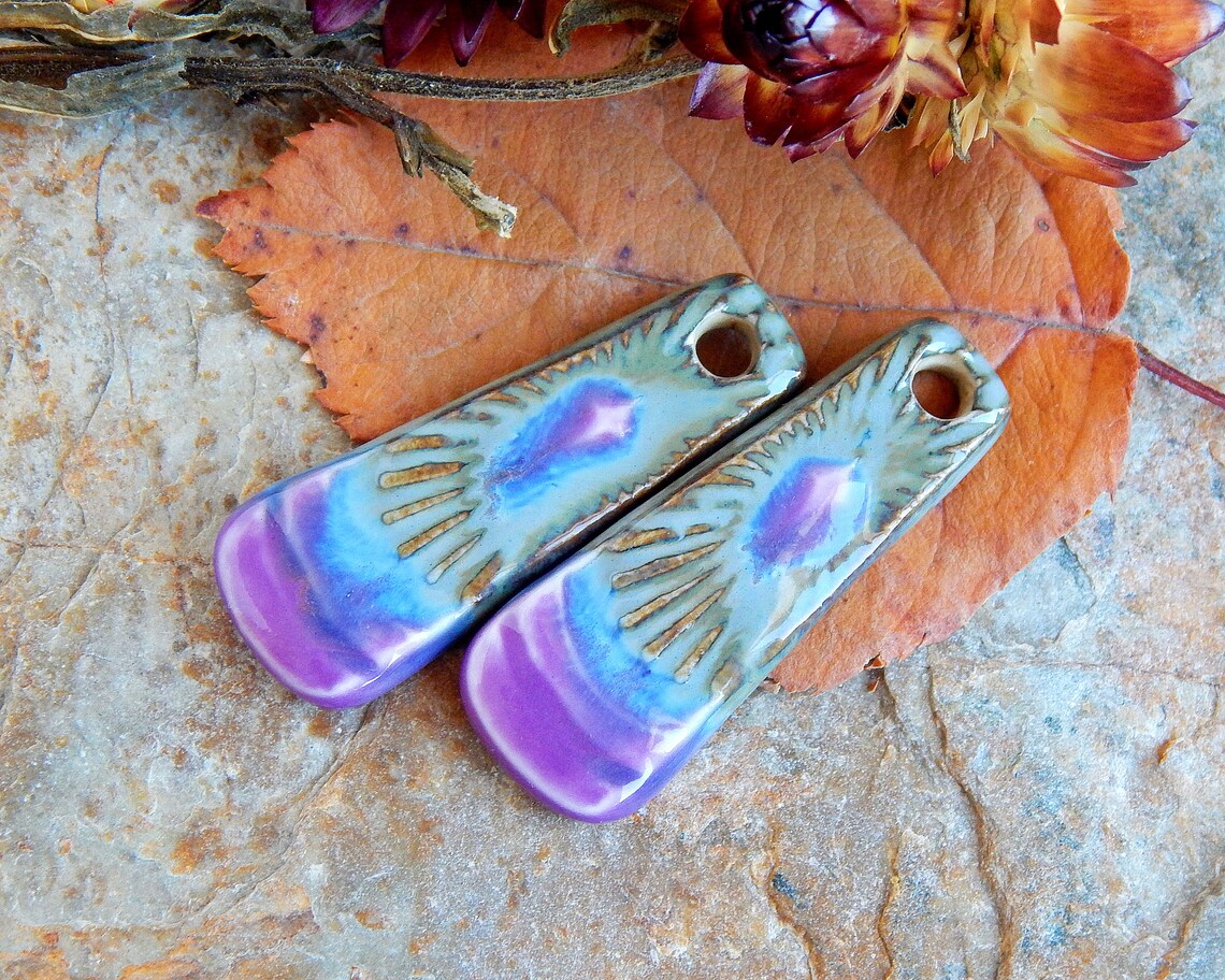 Rectangular Artisan Charms Pair of Ceramic Charms Supplies Etsy