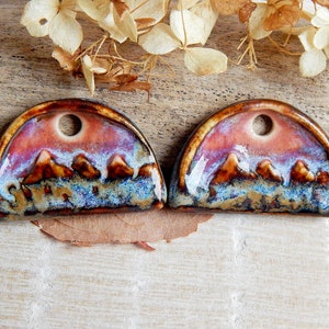 Landscape earring charms of ceramic, Artisan mountains components for making jewelry, Handcrafted nature findings, Dangle beads