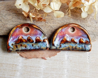 Landscape earring charms of ceramic, Artisan mountains components for making jewelry, Handcrafted nature findings, Dangle beads