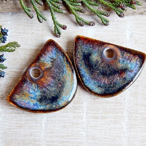 Pair boho components for making earrings, Artisan jewelry charms of ceramic, Handmade dangle findings, Handcrafted rustic pendants porcelain image 6