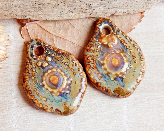 Artisan Boho Earring Charms of Ceramic, Drop Long Earring Findings