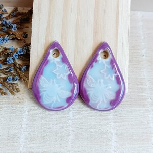 Ceramic drop bumblebee charms, 2pcs flying bee ceramic earring pendants, Artisan boho components making jewelry, Handmade porcelain beads