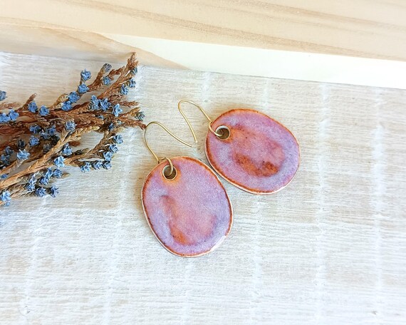 Drop Earrings With Lotus Flower Pattern, Handcrafted Dangle