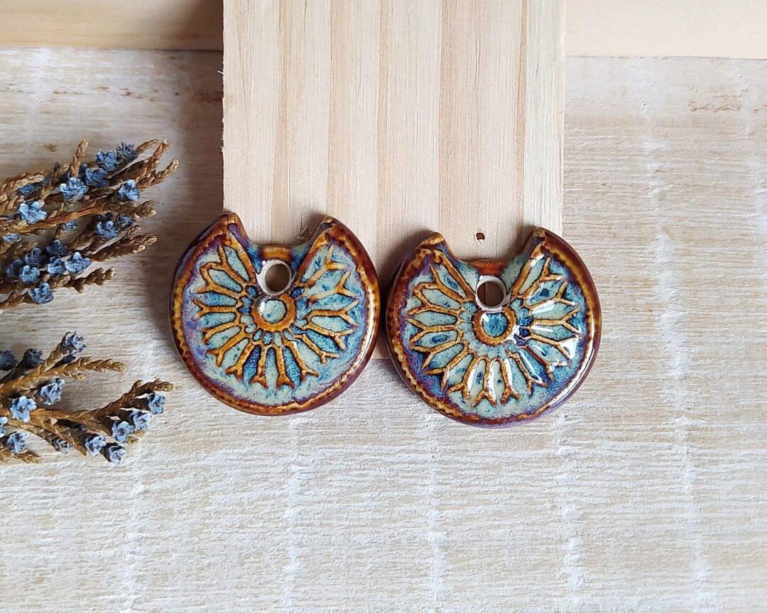 Artisan Rustic Ceramic Charms for Jewelry Making, 2pcs Organic ...