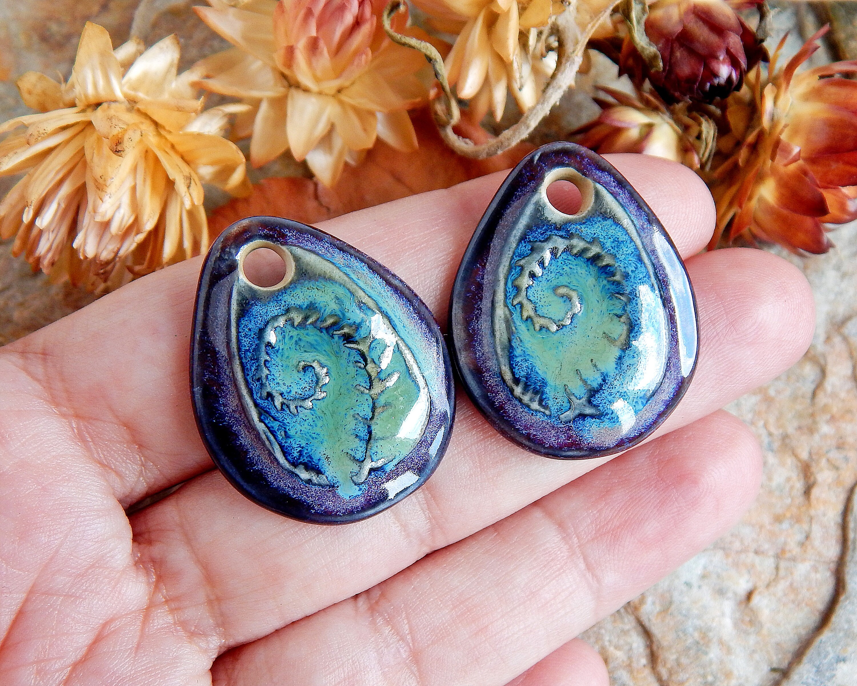 Artisan Fern Earring Findings Leaf Ceramic Charms Etsy
