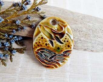 Handcrafted whale necklace charm, Handmade Humpback Whale ceramic pendant, Ocean porcelain focal for making jewelry, Sea Life DIY components
