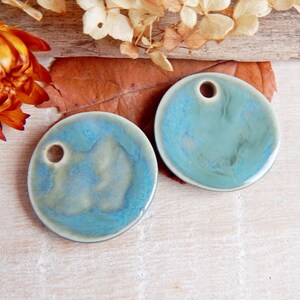 Honeycomb round earring charms, 2 honey bee artisan ceramic jewelry components, Handcrafted boho findings, Handmade unique pendants image 7