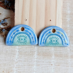 Dijes de cerámica para pendientes en forma de semicírculo, Componentes artesanales de ojo para hacer joyas, Hallazgos de estrellas boho hechos a mano, Cuentas colgantes