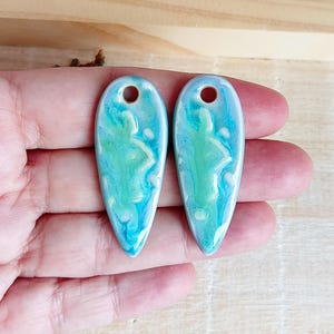 Blue drop boho charms, 2pcs floral ceramic pendants, Handmade flower charms to make earrings, Porcelain unique jewelry findings